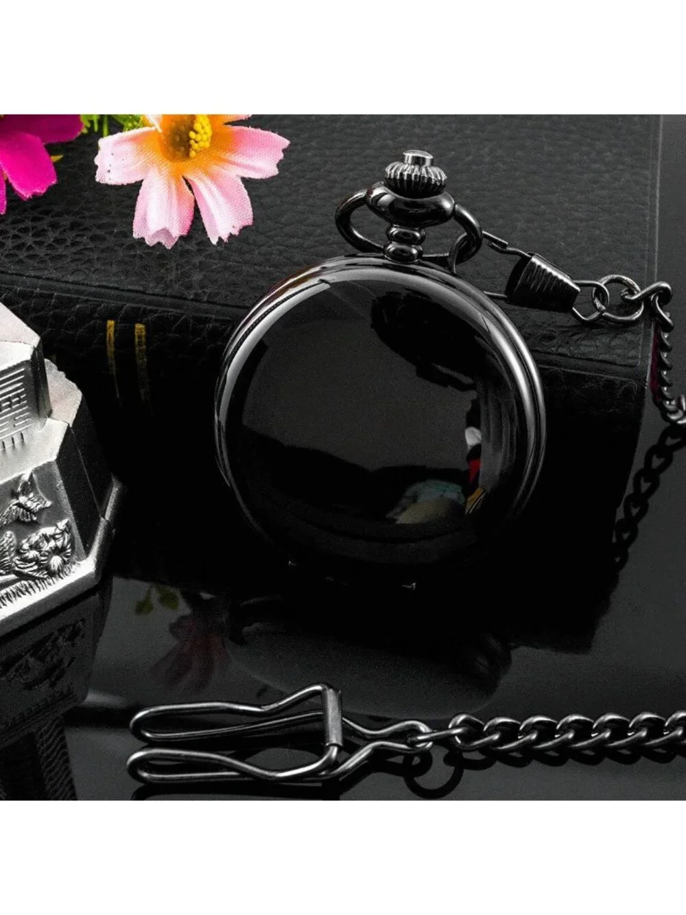 Classic Luminous Quartz Pocket Watch for Men - Arabic Dial, Day Date, Chain Gift